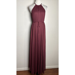 David’s Bridal Bridesmaid Dress Size 6 Wine Soft Mesh Halter Relaxed Fit